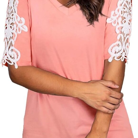 NWT Short Sleeve Decorative T-Shirt  with Lace Applique Sleeves - Picture 6 of 7